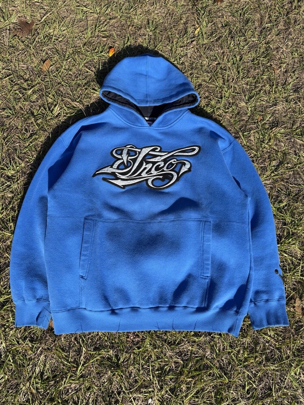 JNCO Jeans 90s Blue Skate Hoodie Mens Large Boxy Embossd Logo Heavy Casual Retro